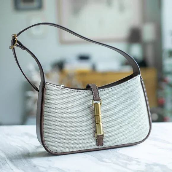 Charles Keith Cesia Canvas Metallic Accent Shoulder Bag Chocolate